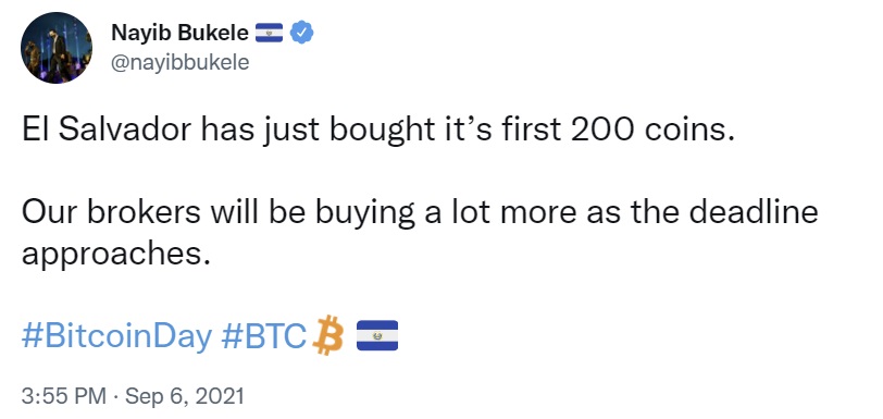 El Salvador Starts Mass Buying Bitcoin Ahead of BTC Becoming Legal Tender Tomorrow